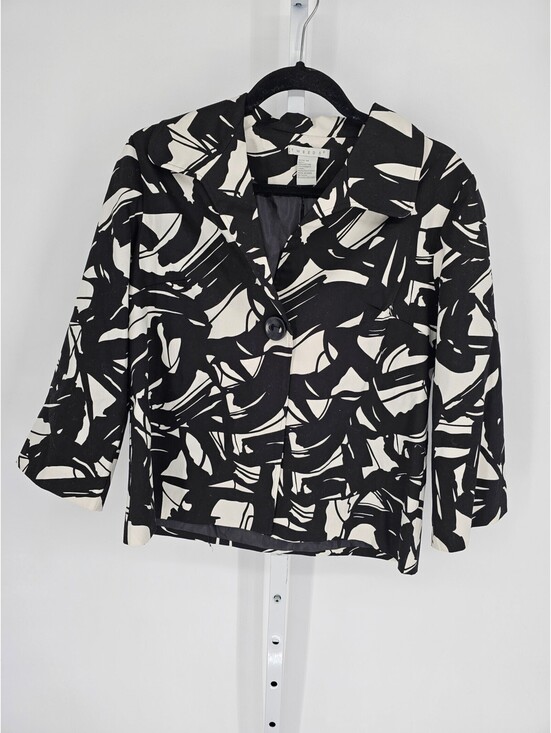 Tweeds Jackets & Blazers - Tweeds Women's Long Sleeve Black White Cotton Button Down Coat Jacket Size M